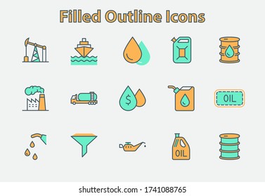 Conjunto de iconos de la línea de vectores relacionados con el aceite. Contiene íconos como el Camión de Combustible, Estación de Gas, Fábrica de Petróleo, Transporte y más. Stroke editable. 32x32 Pixel Perfecto.