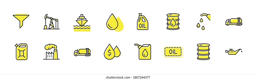 Set of Oil Related Vector Line Icons. Contains such Icons as Fuel Truck, Gas Station, Oil Factory, Transportation and more. Editable Stroke. 32x32 Pixel Perfect.