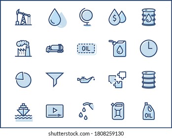 Set of Oil Related Vector Line Icons. Contains such Icons as Fuel Truck, Gas Station, Oil Factory, Transportation and more. Editable Stroke. 32x32 Pixel Perfect.