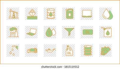 Set of Oil Related Vector Line Icons. Contains such Icons as Fuel Truck, Gas Station, Oil Factory, Transportation and more. Editable Stroke. Pixel Perfect.