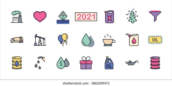 Set of Oil Related Vector Line Icons. Contains such Icons as Fuel Truck, Gas Station, Oil Factory, Transportation and more. Editable Stroke. 32x32 Pixel Perfect.