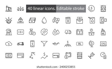 Set of Oil Related Vector Line Icons. Contains such Icons as Fuel Truck, Gas Station, Oil Factory, Transportation and more. Editable Stroke. 32x32 Pixels