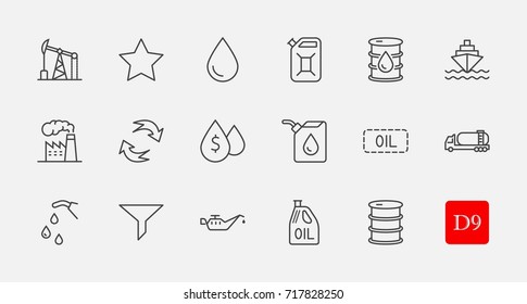 Set of Oil Related Vector Line Icons. Contains such Icons as Fuel Truck, Gas Station, Oil Factory, Transportation and more. Editable Stroke. 32x32 Pixel Perfect.