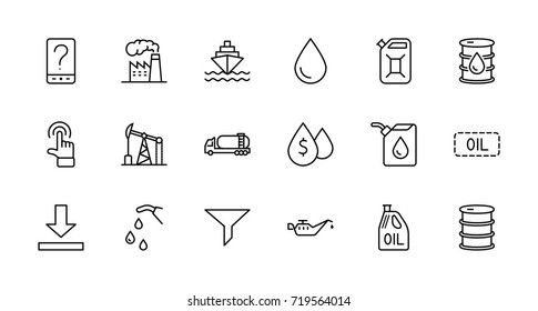 Set of Oil Related Vector Line Icons. Contains such Icons as Fuel Truck, Gas Station, Oil Factory, Transportation and more. Editable Stroke. 32x32 Pixel Perfect.
