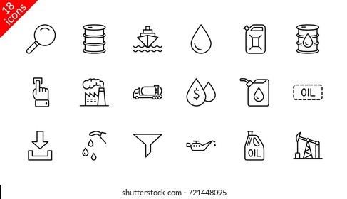 Set of Oil Related Vector Line Icons. Contains such Icons as Fuel Truck, Gas Station, Oil Factory, Transportation and more. Editable Stroke. 32x32 Pixel Perfect.