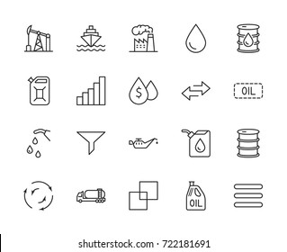 Set of Oil Related Vector Line Icons. Contains such Icons as Fuel Truck, Gas Station, Oil Factory, Transportation and more. Editable Stroke. 32x32 Pixel Perfect.