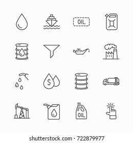 Set of Oil Related Vector Line Icons. Contains such Icons as Fuel Truck, Gas Station, Oil Factory, Transportation and more. Editable Stroke. 32x32 Pixel Perfect.