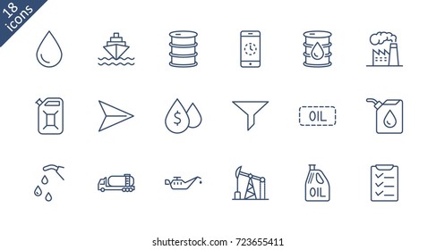 Set of Oil Related Vector Line Icons. Contains such Icons as Fuel Truck, Gas Station, Oil Factory, Transportation and more. Editable Stroke. 32x32 Pixel Perfect.
