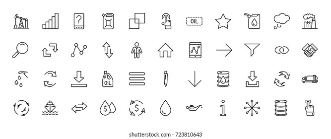 Set of Oil Related Vector Line Icons. Contains such Icons as Fuel Truck, Gas Station, Oil Factory, Transportation and more. Editable Stroke. 32x32 Pixel Perfect.