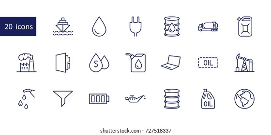 Set of Oil Related Vector Line Icons. Contains such Icons as Fuel Truck, Gas Station, Oil Factory, Transportation and more. Editable Stroke. 32x32 Pixel Perfect.