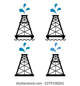 Conjunto de icono gráfico plano de plataforma petrolífera, señal de gas de torre de la industria de plataforma de combustible, ilustración vectorial.
