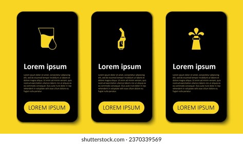 Set Oil rig, Gasoline pump nozzle and petrol test tube. Business infographic template. Vector