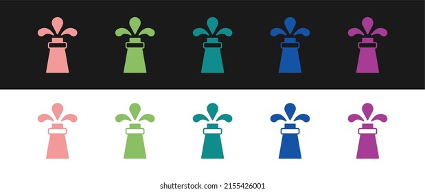 Set Oil rig icon isolated on black and white background. Gas tower. Industrial object.  Vector
