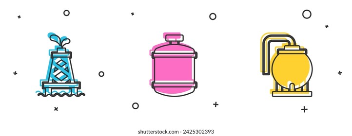 Set Oil rig, Propane gas tank and storage icon. Vector