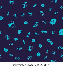 Set Oil tank storage, CO2 emissions in cloud, price increase and rig with fire on seamless pattern. Vector