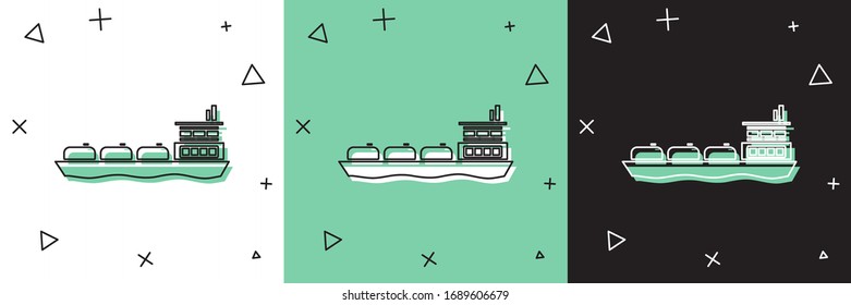 Set Oil tanker ship icon isolated on white and green, black background.  Vector Illustration