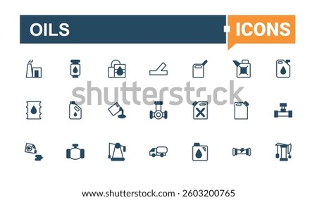 Set of Oils line icon. Contains such icons as gas, petrol, oil distribution, lubricant, oil and more. UI icons set in a flat style. Fuel modern icon. Solid line editable stroke.
