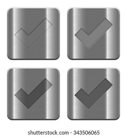 Set of Ok buttons vector in brushed metal style. Arranged layer, color and graphic style structure.