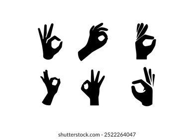 Set of OK hand gesture icons in silhouette. Vector illustration design.