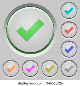 Set of ok sunk push buttons. Well-organized layer, color swatch and graphic style structure. Easy to recolor.