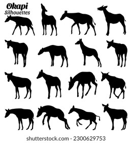 Set okapi animal silhouettes vector illustration.