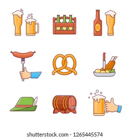 Set of Oktoberfest beer festival flat line icons. Vector illustration.