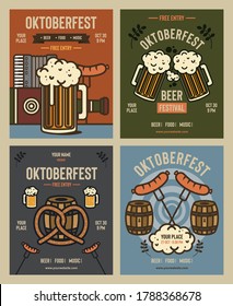 Juego de afiches, volantes, pancartas del festival de cerveza Oktoberfest. Plantilla de anuncios de celebraciones para el tradicional festival de cerveza alemán. Afiche de estilo vintage. 