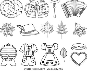 set of oktoberfest doodles. german beer festival hand drawn elements