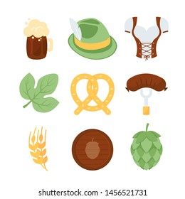 Set of Oktoberfest icons in flat style. Illustration isolated on white background.