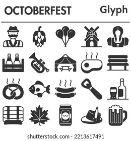 Set, oktoberfest icons set - icon, illustration on white background, glyph style