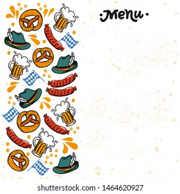 Set Oktoberfest menu. German cheers vector typography illustration for bavarian beer festival Template for menu, invitation, banner, pack. Design elements, handwritten lettering. 