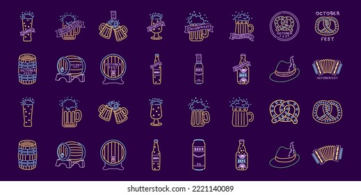 Set of oktoberfest neon icons German festival Vector