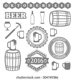 Set Oktoberfest,  objects, inscriptions, logos, emblems for printing, symbols festival, vector illustration.