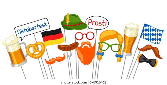 Set Of Oktoberfest Photo Booth Props. Accessories For Festival And Party.