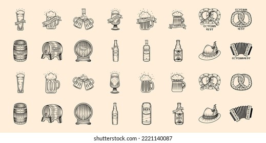 Set of oktoberfest sketch icons German festival Vector