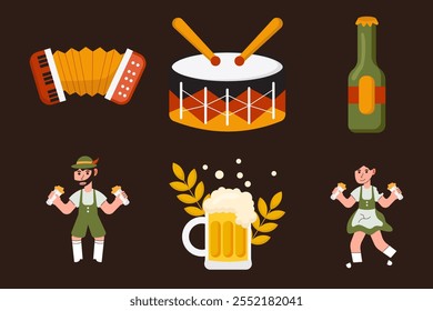 set of oktoberfest style flat. vector illustration