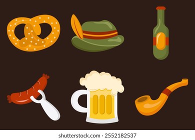 set of oktoberfest style flat. vector illustration