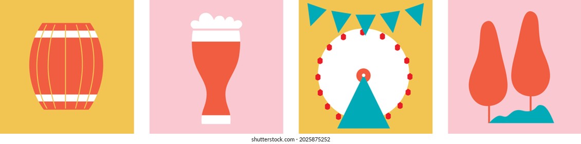 Set of Oktoberfest vector design elements. Vector EPS 10. Beer, food, Tyrolean hat. Vector Germany icon set. Cartoon flat illustration. Oktoberfest clip art elements.