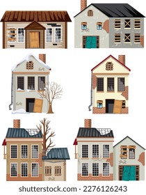 Set of old abandoned house illustration