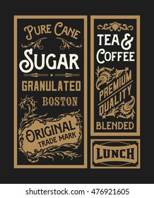 Set of old advertisement designs and labels