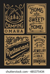 Set of old advertisement designs and labels