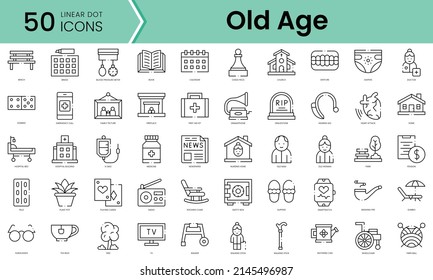 Set of old age icons. Line art style icons bundle. vector illustration