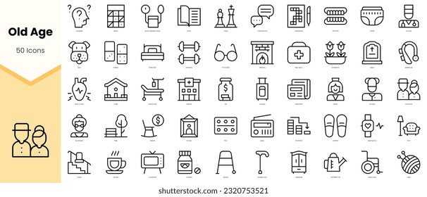 Set of old age Icons. Simple line art style icons pack. Vector illustration