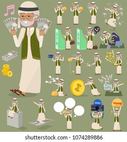 A set old arab men with concerning money and economy.
There are also actions on success and failure.
It's vector art so it's easy to edit.