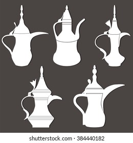 Set of old arabic kettles. Vector illustration