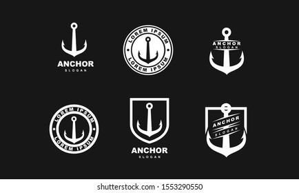 set Old black badge anchor logo icon design vector illustration