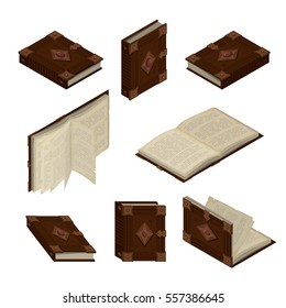 Set Of Old Books Or Tutorials. Isometric Flat Vector.