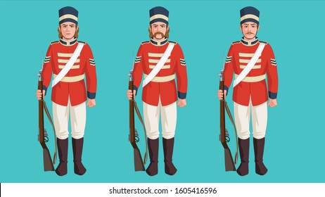 The Set Of Old British Soldiers Vector Illustration