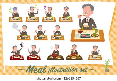 A set of old businessman about meals.Japanese and Chinese cuisine, Western style dishes and so on.It's vector art so it's easy to edit.