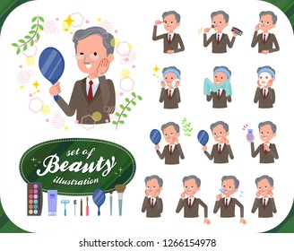 A set of old businessman on beauty.There are various actions such as skin care and makeup.It's vector art so it's easy to edit.